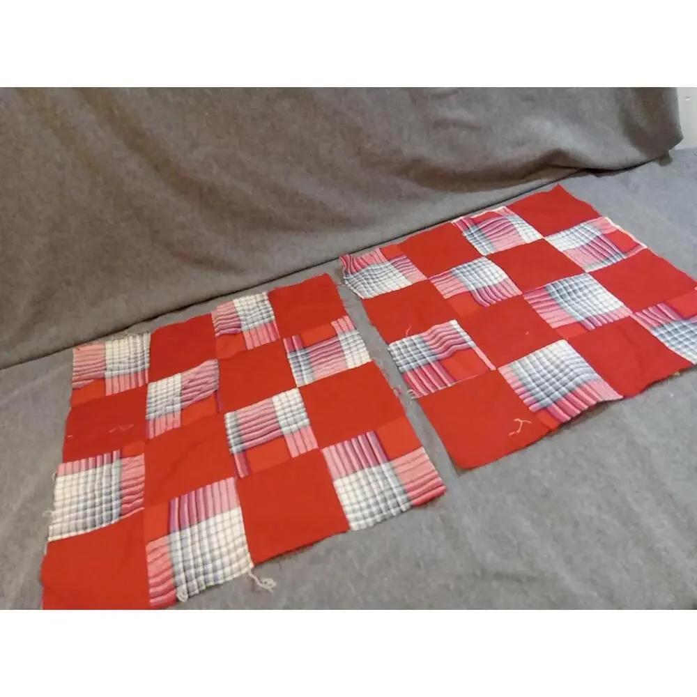 Patchwork Fabric Red Checkerboard Pattern For Making Quilts Blankets Lot Of 2